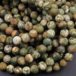 Matte Natural Rainforest Rhyolite Jasper Round 4mm 6mm 8mm 10mm Green Brown Orange Brown Beads 16" Strand