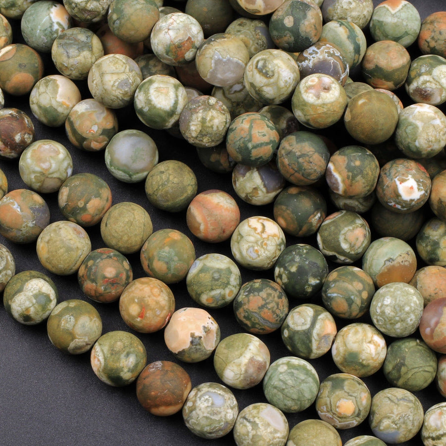 Matte Natural Rainforest Rhyolite Jasper Round 4mm 6mm 8mm 10mm Green Brown Orange Brown Beads 15.5" Strand