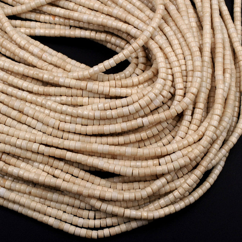 Natural Ivory Fossil Jasper River Stone Rondelle Heishi 4mm Polished T