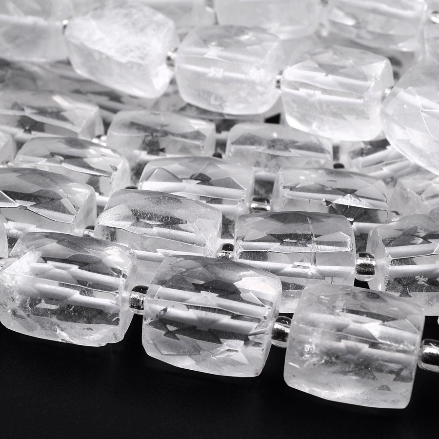 Natural Rock Crystal Quartz Beads Faceted Rectangle Cylinder Tube Nuggets Icy Rock Crystal Clear Raw Crystals 16" Strand