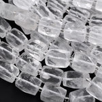 Natural Rock Crystal Quartz Beads Faceted Rectangle Cylinder Tube Nuggets Icy Rock Crystal Clear Raw Crystals 16" Strand