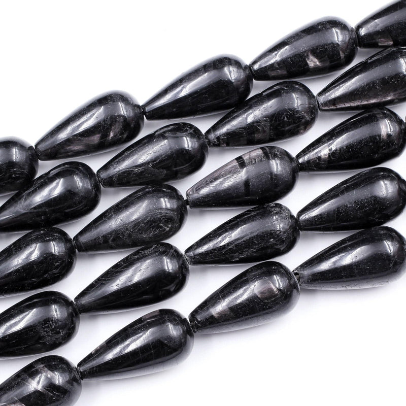Genuine Natural Hypersthene Large Teardrop 25x12mm Beads Flashy Chatoyant Gemstone 16" Strand
