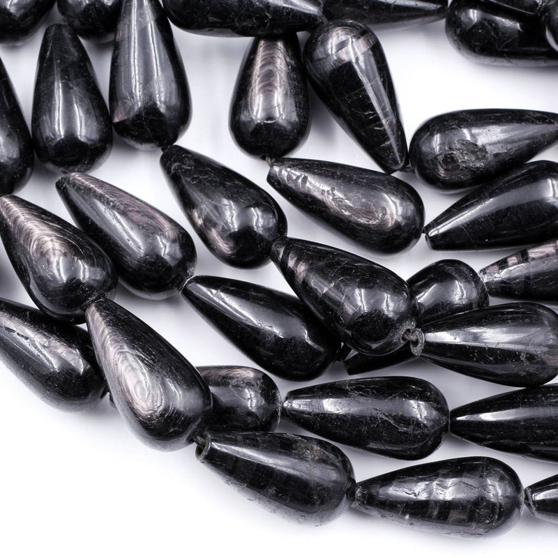 Genuine Natural Hypersthene Large Teardrop 25x12mm Beads Flashy Chatoyant Gemstone 16" Strand