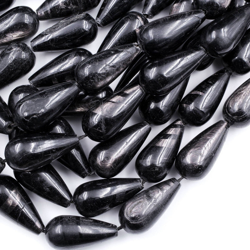 Genuine Natural Hypersthene Large Teardrop 25x12mm Beads Flashy Chatoyant Gemstone 16" Strand