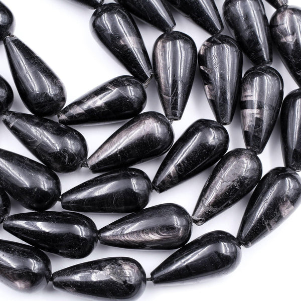 Genuine Natural Hypersthene Large Teardrop 25x12mm Beads Flashy Chatoyant Gemstone 16" Strand