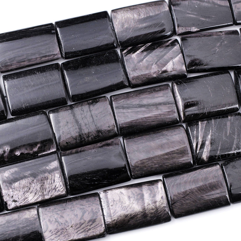 Genuine Natural Hypersthene Rectangle 20mm 30mm Beads Flashy Chatoyant Gemstone 16" Strand