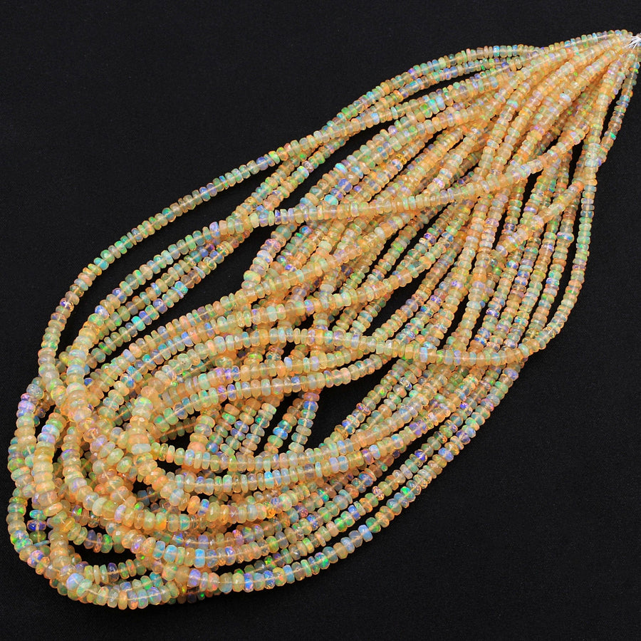 AAA Ethiopian Opal Faceted Rondelle Beads Graduating 4mm 5mm Super Flashy Fiery Rainbow Orange Yellow 16.5" Strand