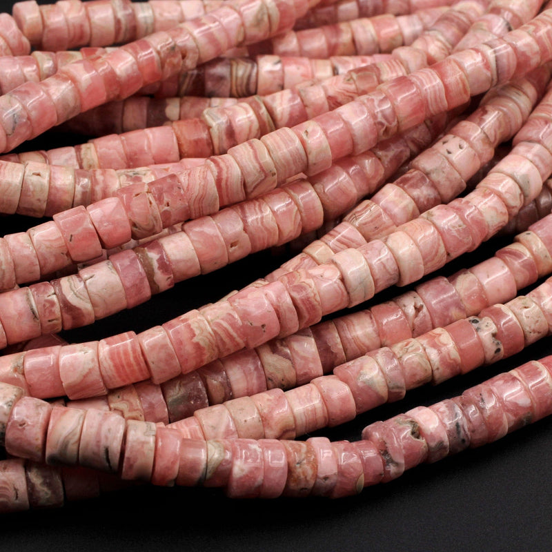 Natural Rhodochrosite Rondelle Heishi 4mm 6mm Pink Red Beads Gemstone 16" Strand
