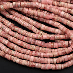 Natural Rhodochrosite Rondelle Heishi 4mm 6mm Pink Red Beads Gemstone 16" Strand