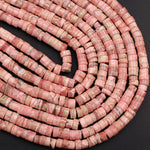 Natural Rhodochrosite Rondelle Heishi 4mm 6mm Pink Red Beads Gemstone 16" Strand