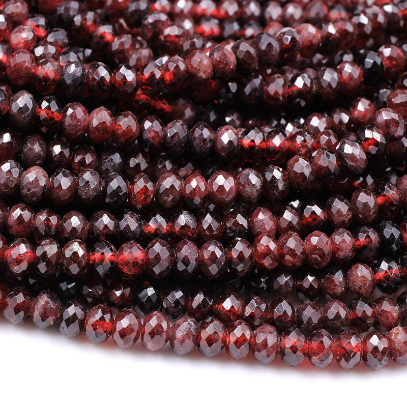 Faceted Natural Red Garnet Rondelle Beads 5mm Red Sparkle Diamond Cut Gemstone 15.5" Strand