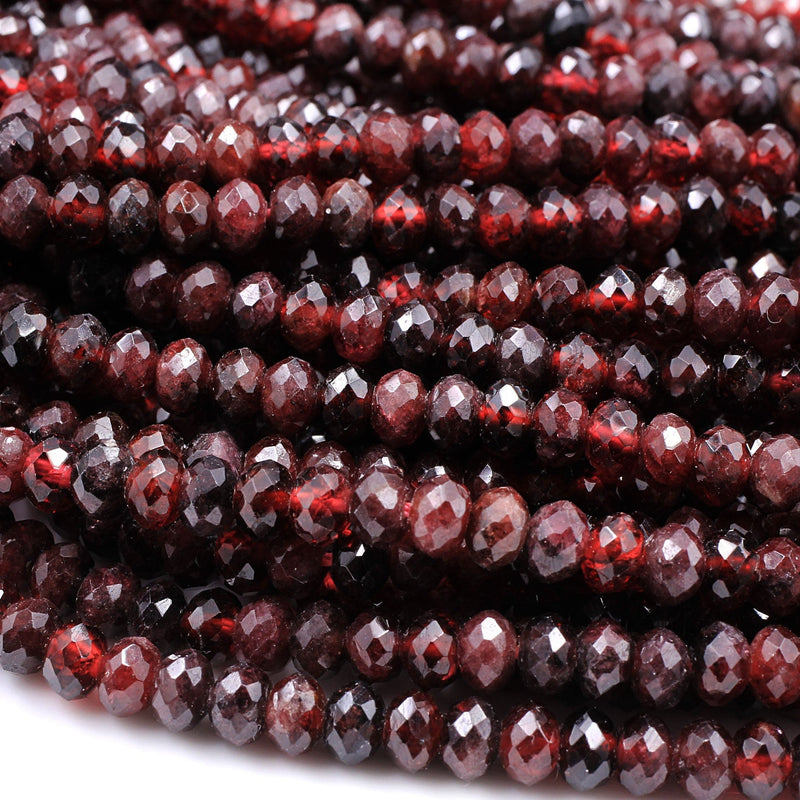 Faceted Natural Red Garnet Rondelle Beads 5mm Red Sparkle Diamond Cut Gemstone 15.5" Strand