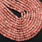 Natural Rhodochrosite Rondelle Heishi 6mm Beads Pink Red Gemstone 16" Strand