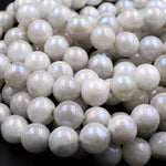 Mystic Rainbow Moonstone 10mm Round Beads Plated Silverite Coated Natural Gemstone 16" Strand