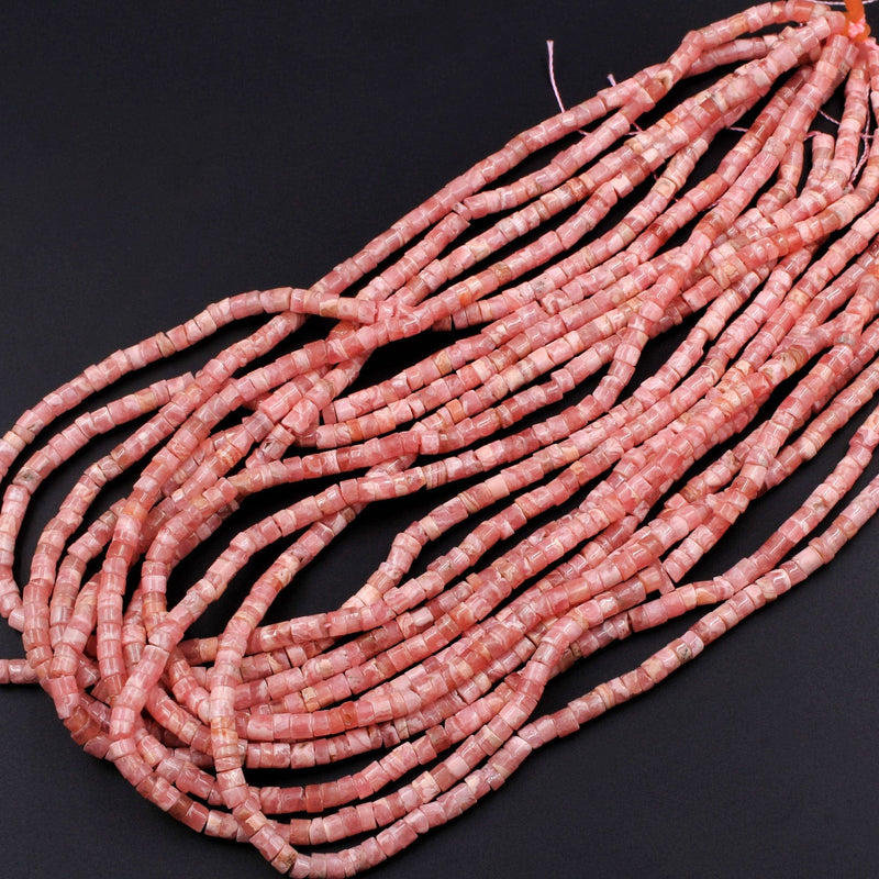 Natural Rhodochrosite Rondelle Heishi 4mm Pink Red Beads Gemstone 16" Strand
