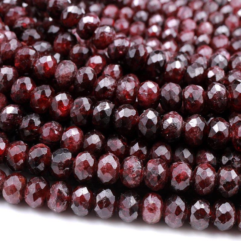Faceted Natural Red Garnet Rondelle Beads 8mm Red Sparkle Diamond Cut Gemstone 16" Strand