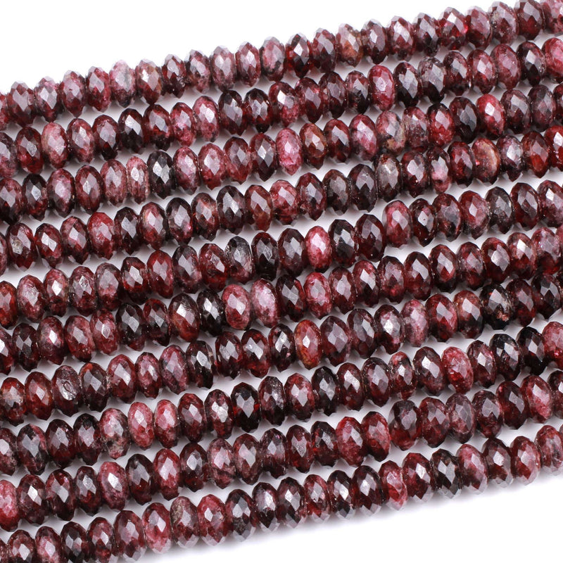 Faceted Natural Red Garnet Rondelle Beads 10mm Red Sparkle Diamond Cut Gemstone 16" Strand