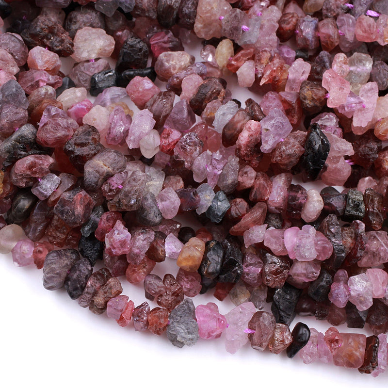 Real Genuine Natural Spinel Raw Rough Chip Beads Freeform Nuggets Multicolor Pink Blue Peach Mauve Violet Purple Gemstone Beads 16" Strand