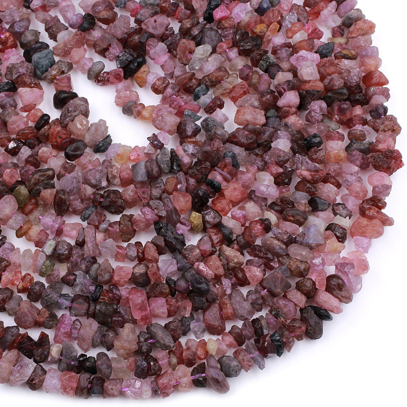 Real Genuine Natural Spinel Raw Rough Chip Beads Freeform Nuggets Multicolor Pink Blue Peach Mauve Violet Purple Gemstone Beads 16" Strand