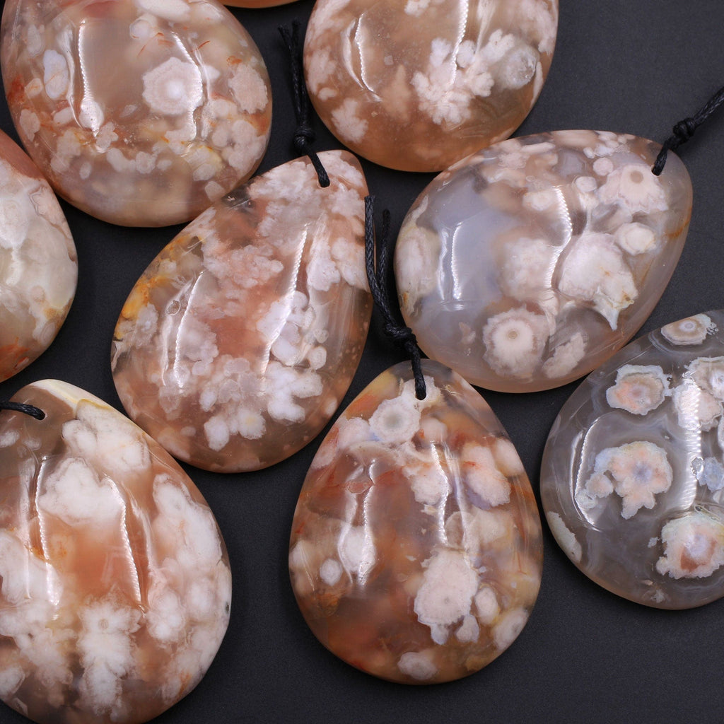 AAA Large Natural Cherry Blossom Agate Teardrop Pendant Wholesale Focal Bead