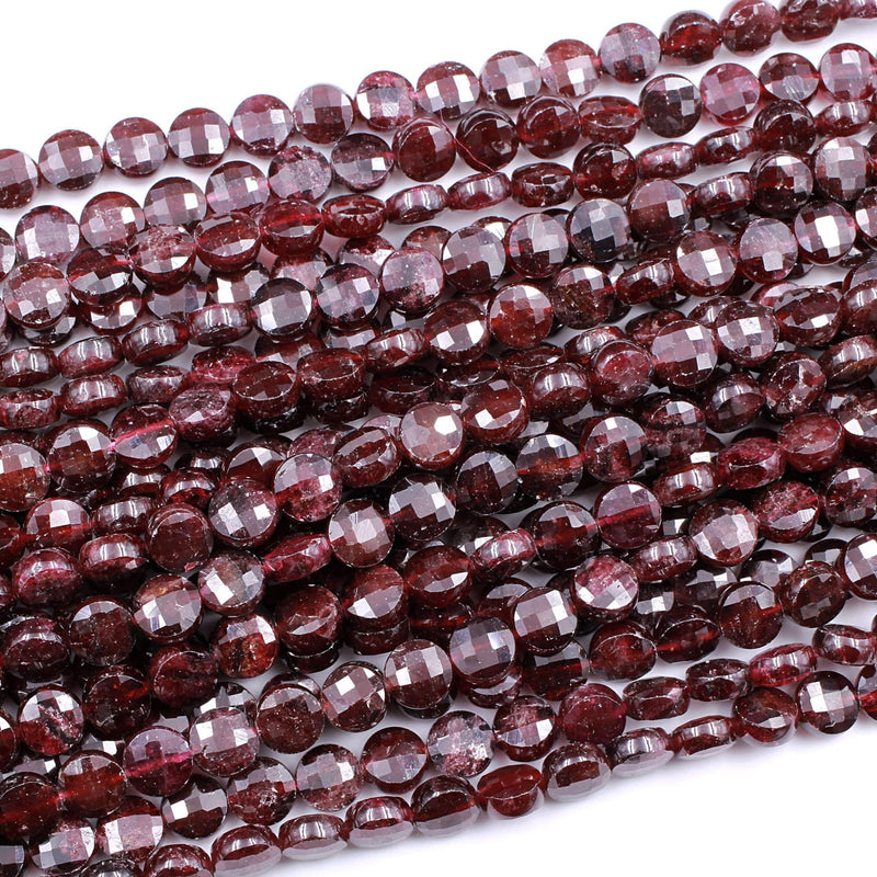 AAA Natural Red Garnet Faceted Coin 8mm Beads High Quality Laser Diamond Cut Gemstone Disc 15.5" Strand