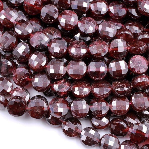AAA Natural Red Garnet Faceted Coin 8mm Beads High Quality Laser Diamond Cut Gemstone Disc 15.5" Strand