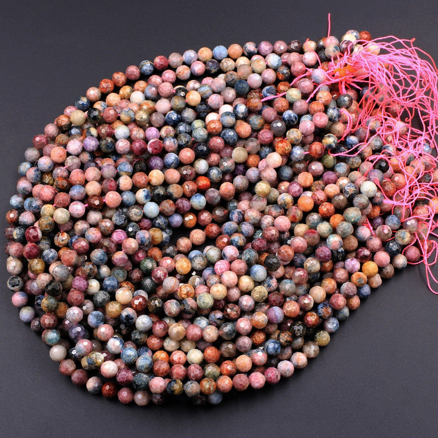 Faceted Tourmaline Round Beads 6mm 8mm Natural Earthy Pink Blue Green Yellow Real Genuine Tourmaline Gemstone Beads 16" Strand