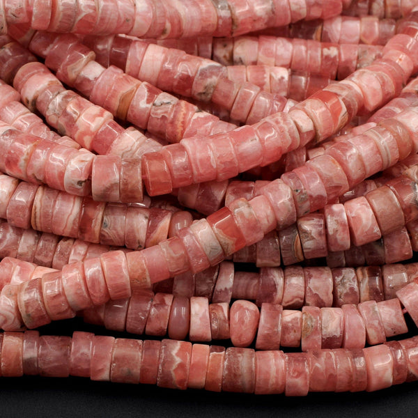 Natural Rhodochrosite Rondelle Heishi 6mm Beads Pink Red Gemstone 16" Strand