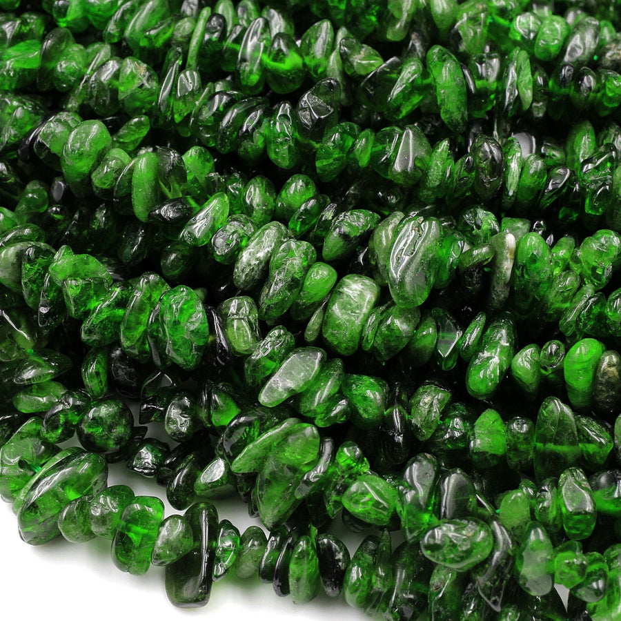 Natural Green Chrome Diopside Freeform Irregular Small Chip Nugget Beads Real Genuine Chrome Diopside Gemstone 16" Strand