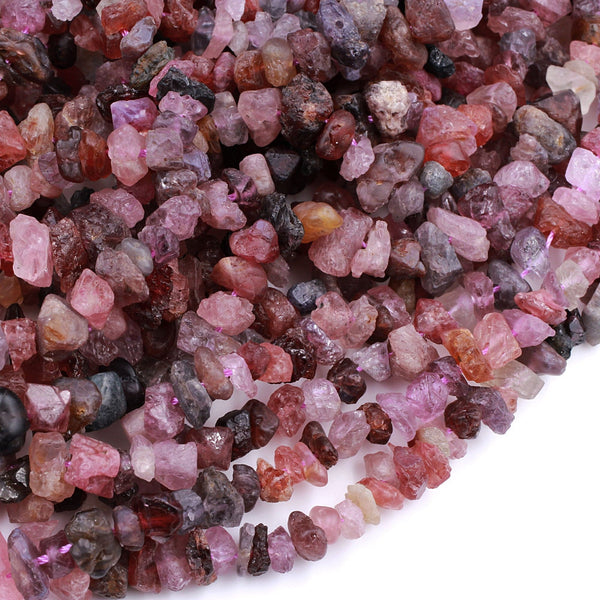 Real Genuine Natural Spinel Raw Rough Chip Beads Freeform Nuggets Multicolor Pink Blue Peach Mauve Violet Purple Gemstone Beads 16" Strand