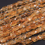 AAA Natural Golden Citrine Rectangle Faceted 10mm 14mm 16mm Cushion Geometric Cut Large Flat Nugget Yellow Real Genuine Gemstone 16" Strand