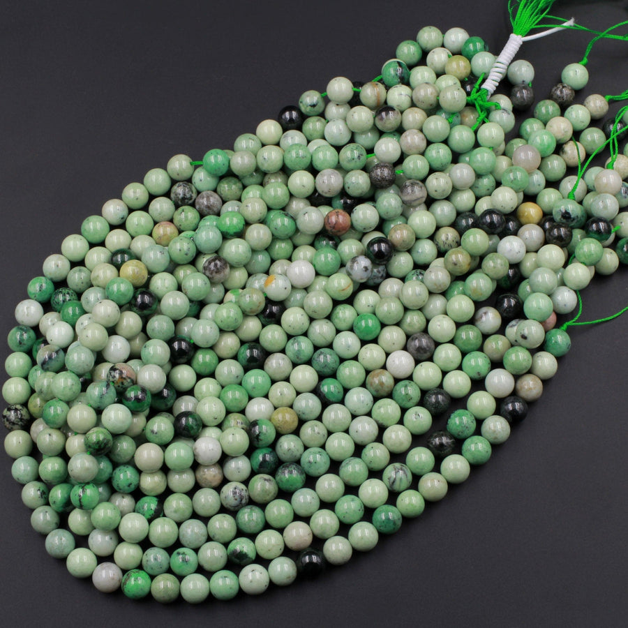 Natural Green Grossular Garnet Round 6mm 8mm Green Beads 15.5" Strand