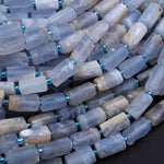 Matte Natural Blue Chalcedony Faceted Tube Rectangle Cylinder Beads Organic Rough Raw Blue Lace Agate Gemstone High Quality 16" Strand