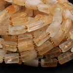 Organic Cut Raw Rough Matte Natural Golden Yellow Citrine Frosty Faceted Nuggets Rectangle Tube Gemstone Beads 16" Strand
