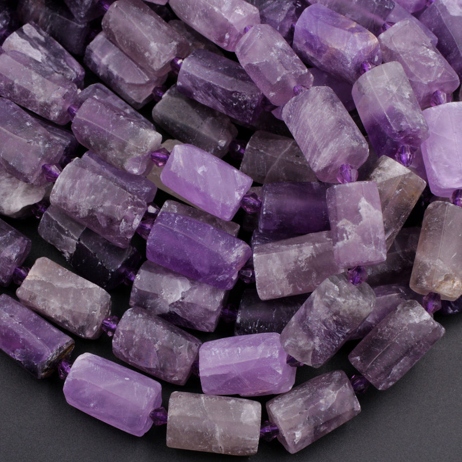 Matte Finish Natural Amethyst Tube Beads Organic Rough Raw Purple Amethyst Gemstone High Quality 16" Strand