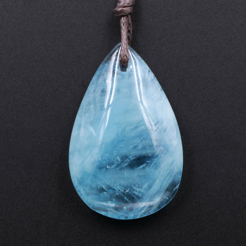 Natural Aquamarine Teardrop Pendant Top Front Drilled Real Genuine Blue Aquamarine Gemstone Focal Bead