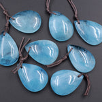 Natural Aquamarine Teardrop Pendant Top Front Drilled Real Genuine Blue Aquamarine Gemstone Focal Bead