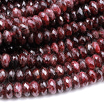 Faceted Natural Red Garnet Rondelle Beads 10mm Red Sparkle Diamond Cut Gemstone 16" Strand