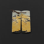 Natural Wild Horse Picture Jasper Flat Rectangle Earring Pair Cabochon Cab Drilled Matched Gemstone Bead Pair