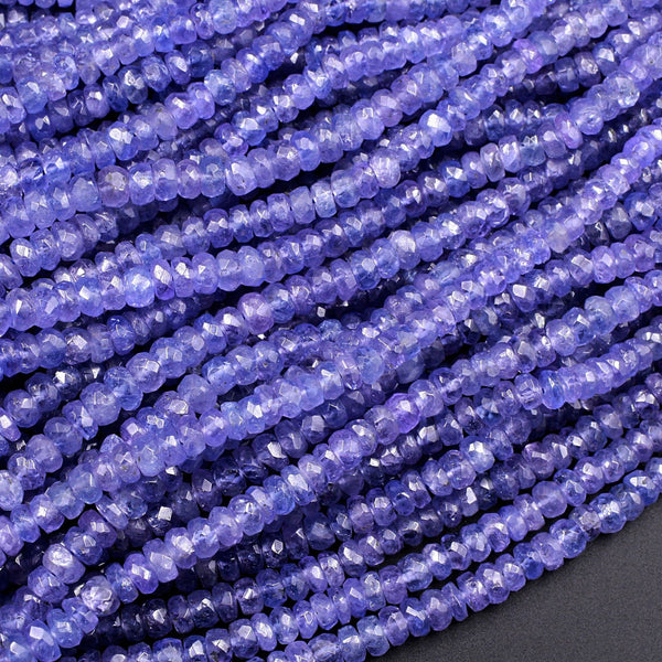 AAA Natural Tanzanite Faceted Rondelle Beads 3mm 4mm Real Genuine Tanzanite Purple Blue Gemstone 16" Strand