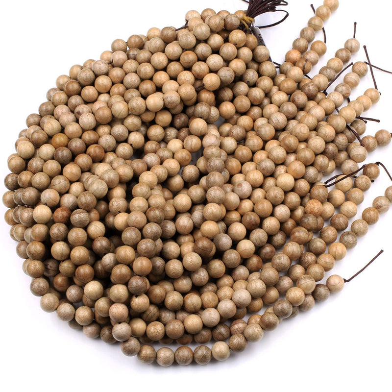 Light Brown Real Natural Sandalwood Beads 4mm 6mm 8mm 10mm 12mm Aromatic Pure Wood Great For Mala Prayer Meditation Therapy 16" Strand