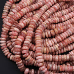 Natural Rhodochrosite Rondelle Heishi Beads 4mm 6mm 8mm 10mm 12mm High Quality Pink Red Gemstone 16" Strand
