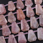 Natural Mauve Pink Rose Quartz Beads From Madagascar Faceted Trapezoid Tapered Teardrop Top Side Drilled Flat Slice Pendant 16" Strand