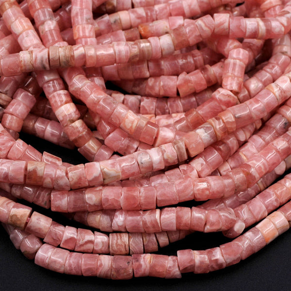 Natural Rhodochrosite Rondelle Heishi 4mm Pink Red Beads Gemstone 16" Strand