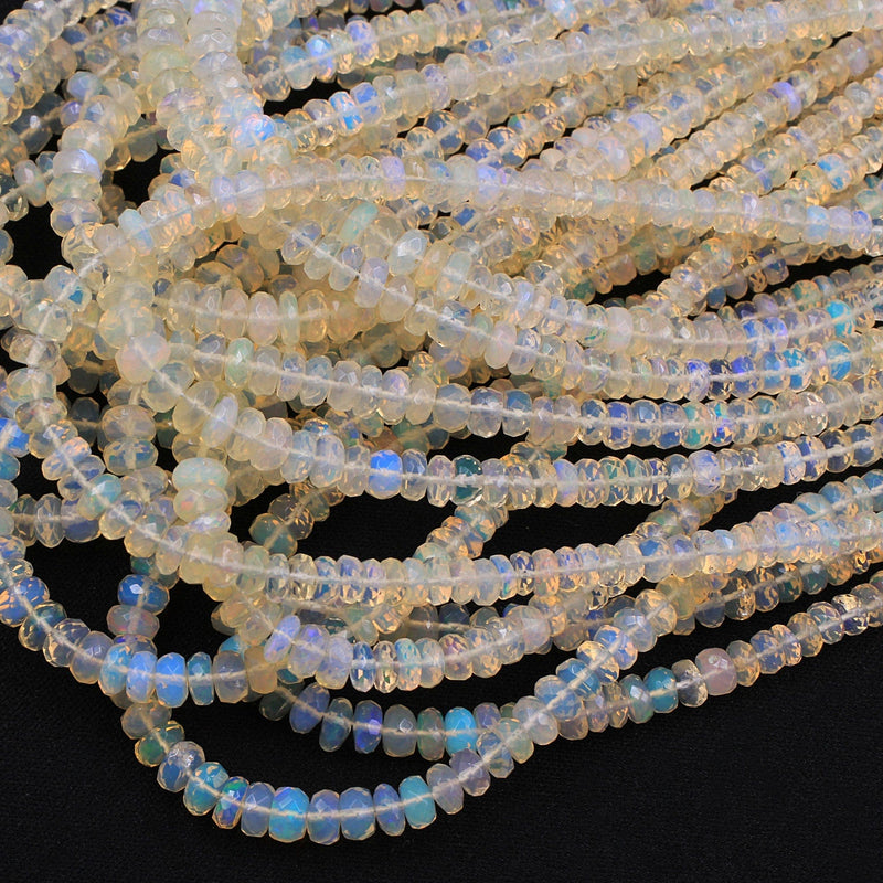 AAA Ethiopian Opal Faceted Rondelle Beads Graduating 3mm 5mm Super Flashy Fiery Rainbow Light Translucent Yellow 18" Strand