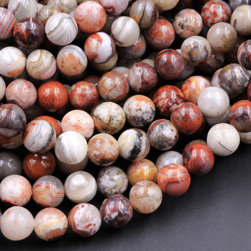 Natural Laguna Lace Agate 4mm 6mm 8mm 10mm Round Red Orange Cream Grey Beads From Mexico 16" Strand