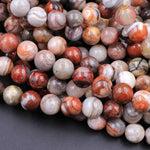 Natural Laguna Lace Agate 4mm 6mm 8mm 10mm Round Red Orange Cream Grey Beads From Mexico 16" Strand