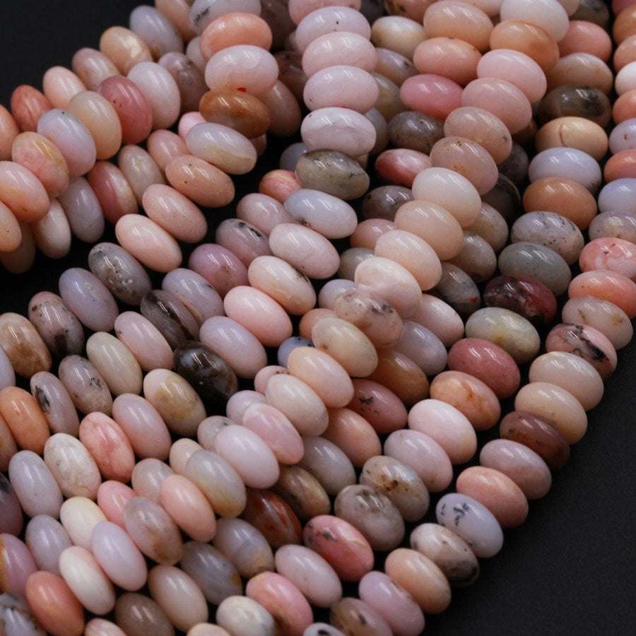 Natural Peruvian Pink Opal Rondelle Beads 8mm x 4mm Saucer Center Drilled Disc Nugget High Quality 16" Strand