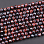 AAA Natural Mystic Red Tiger Eye Faceted 4mm 6mm 8mm 10mm Round Beads Silverite AB Coated Gemstone 16" Strand