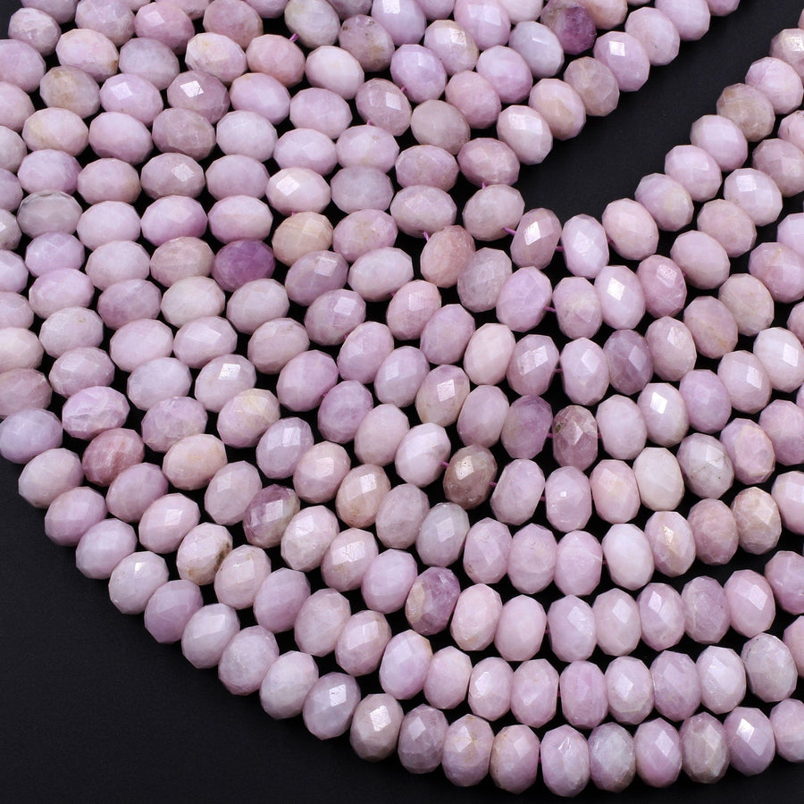 Large Natural Kunzite Faceted Rondelle 10mm 12mm Beads Real Genuine Violet Purple Pink Kunzite Gemstone 16" Strand